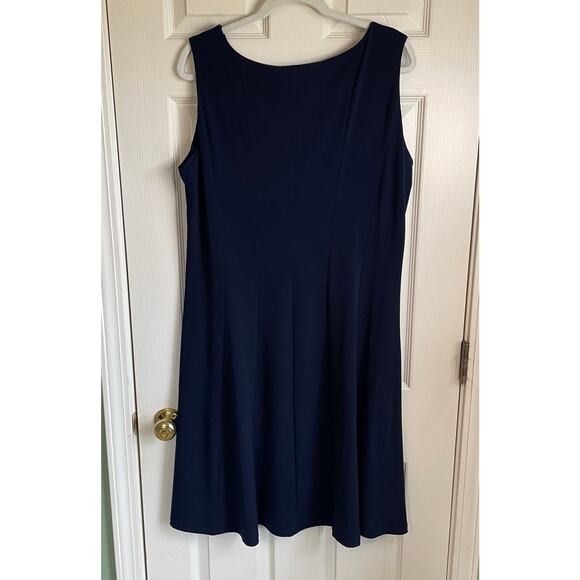 Susan Graver Liquid Knit Dress Sz L Sleeveless Navy A-Line Keyhole Detail Travel - Picture 3 of 8